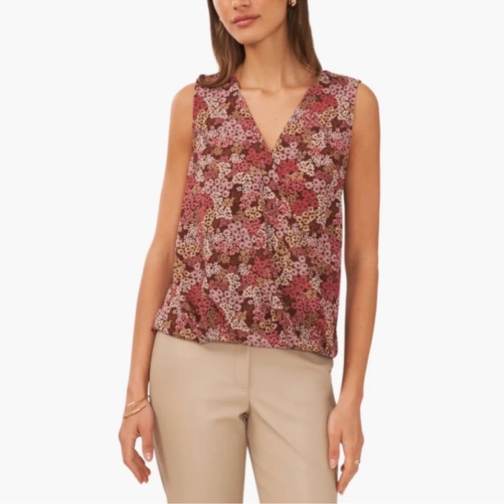 NWOT Halogen Floral Print Surplice Sleeveless Blouse